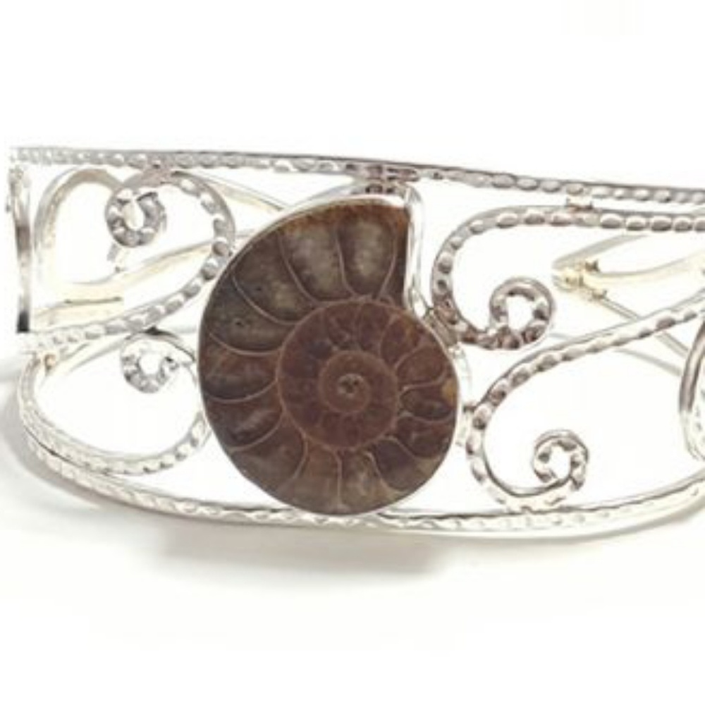Ammonite Fossil Textured Sterling Silver Cuff
